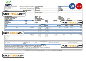 USA ADM food processing company pay stub Word and PDF template