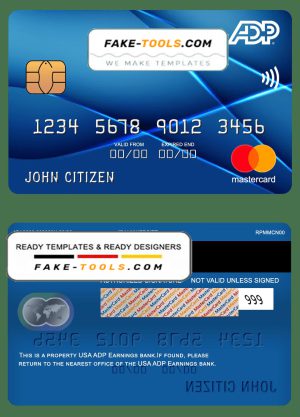 USA ADP Earnings bank mastercard fully editable template in PSD format