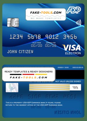 USA ADP Earnings bank visa electron card fully editable template in PSD form