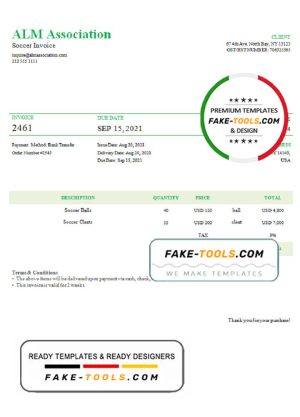 USA ALM Association invoice template in Word and PDF format, fully editable