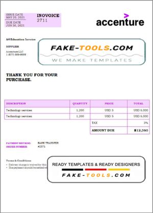 USA Accenture invoice template in Word and PDF format, fully editable