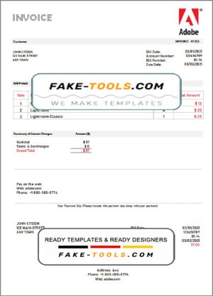 USA Adobe invoice template in Word and PDF format, fully editable