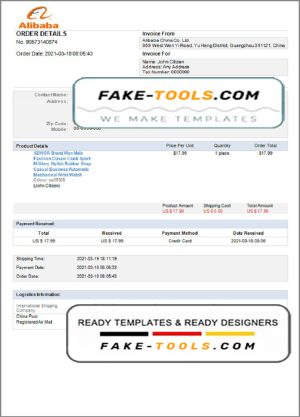USA Alibaba invoice template in Word and PDF format, fully editable