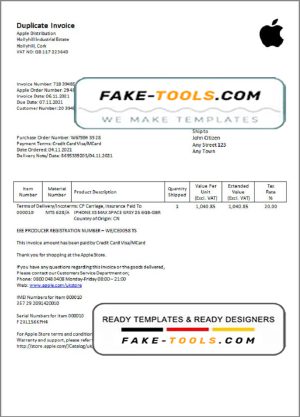 USA Apple invoice template in Word and PDF format, fully editable