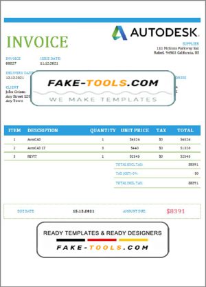 USA Autodesk invoice template in Word and PDF format, fully editable