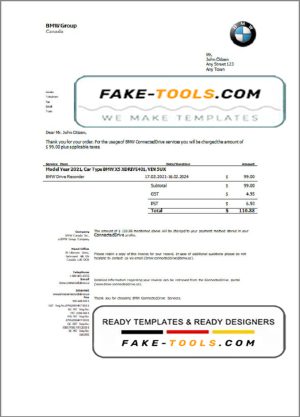 USA BMW invoice template in Word and PDF format, fully editable