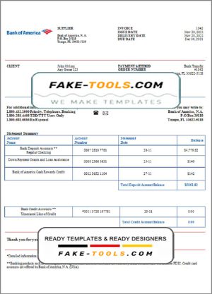 USA Bank of America invoice template in Word and PDF format, fully editable