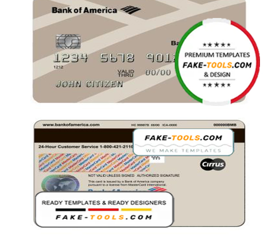 USA Bank of America bank MasterCard template in PSD format, fully editable