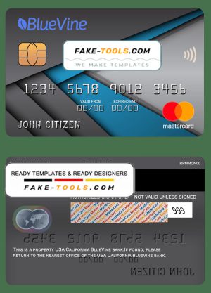USA California BlueVine bank mastercard fully editable template in PSD format