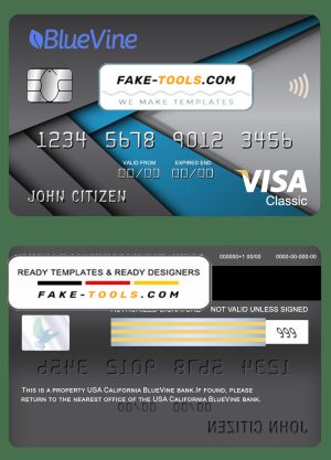 USA California BlueVine bank visa classic card fully editable template in PSD format