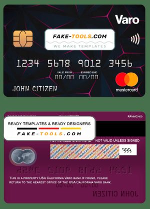 USA California Varo bank mastercard fully editable template in PSD format