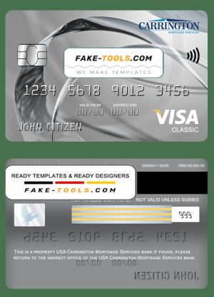 USA Carrington Mortgage Services bank visa classic card fully editable template in PSD format