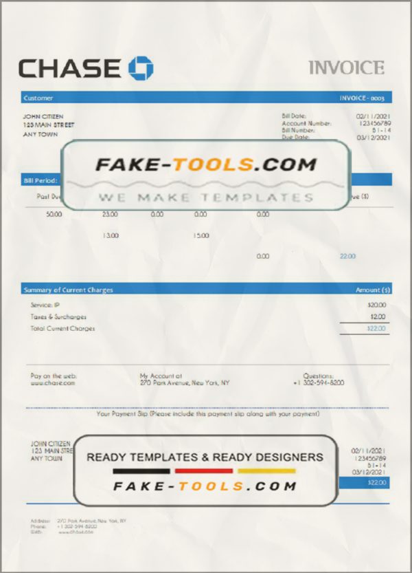USA Chase invoice template in Word and PDF format, fully editable scan effect