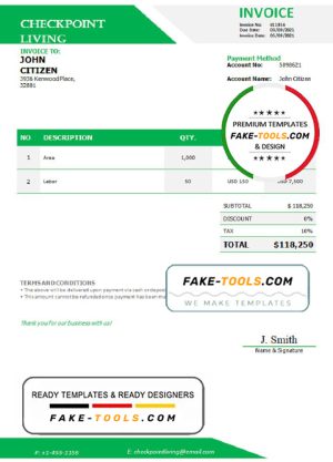USA Checkpoint Living invoice template in Word and PDF format, fully editable