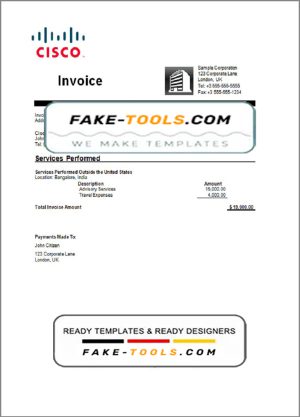 USA Cisco invoice template in Word and PDF format, fully editable