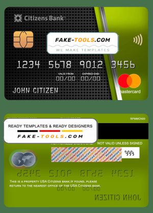 USA Citizens bank mastercard fully editable template in PSD format