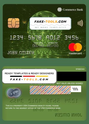 USA Commerce bank mastercard fully editable template in PSD format