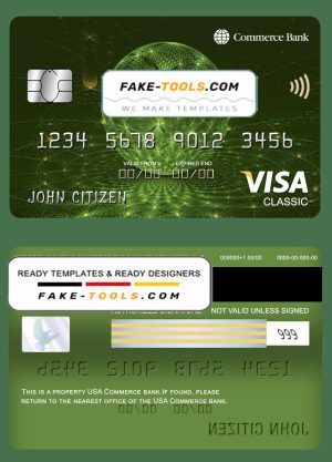 USA Commerce bank visa classic card fully editable template in PSD format