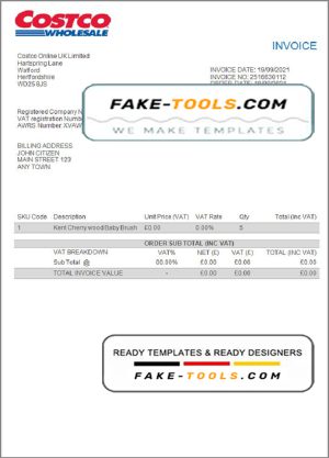 USA Costco invoice template in Word and PDF format, fully editable