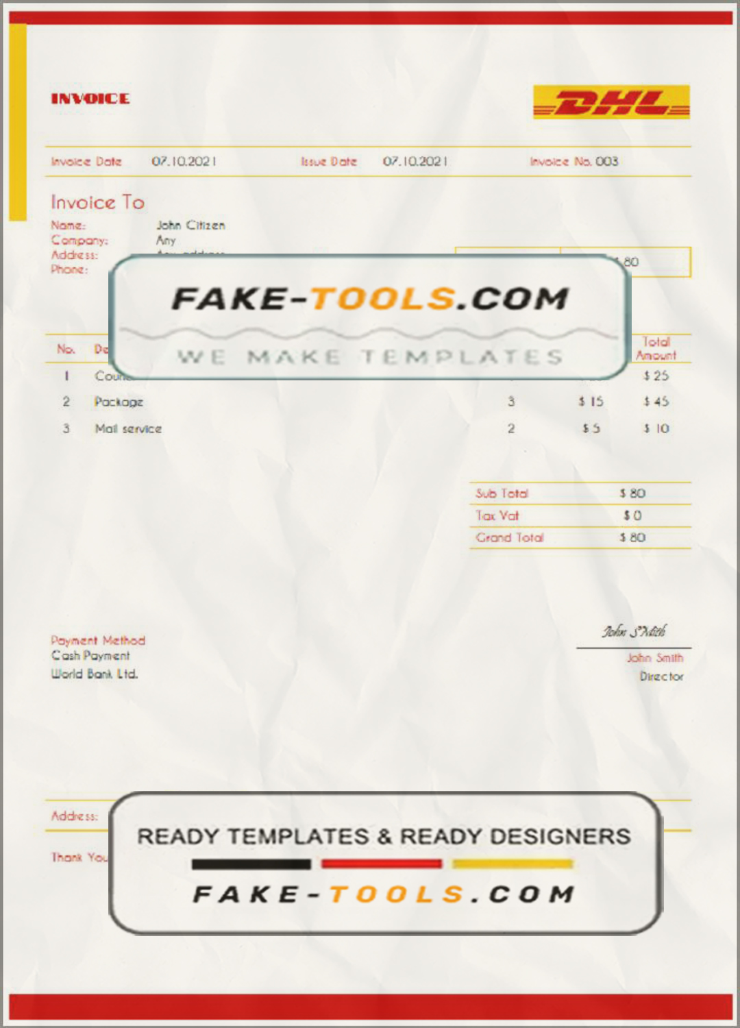 USA DHL invoice template in Word and PDF format, fully editable scan effect