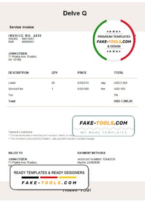 USA Delve Q invoice template in Word and PDF format, fully editable