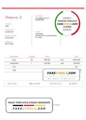 USA Denson Z invoice template in Word and PDF format, fully editable