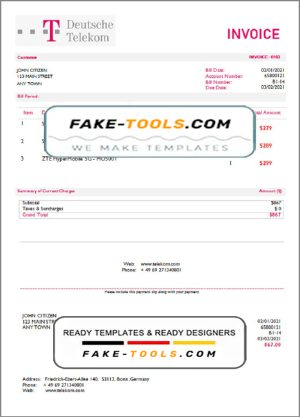 USA Deutsche Telecom invoice template in Word and PDF format, fully editable