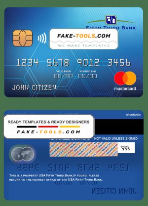 USA Fifth Third bank mastercard fully editable template in PSD format