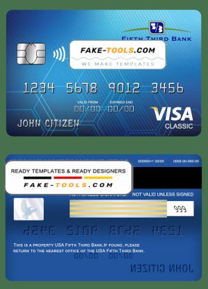 USA Fifth Third bank visa classic card fully editable template in PSD format