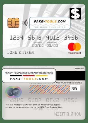 USA First Bank of Wiki mastercard fully editable template in PSD format