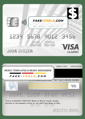 USA First Bank of Wiki visa classic card fully editable template in PSD format