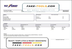 USA Fly Away Travel agency invoice template in Word and PDF format, fully editable