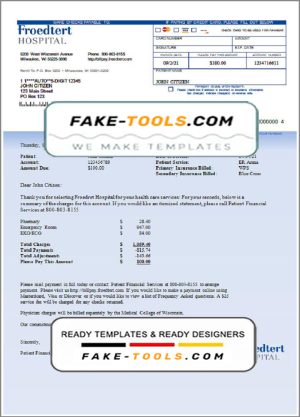 USA Froedtert Hospital invoice template in Word and PDF format, fully editable