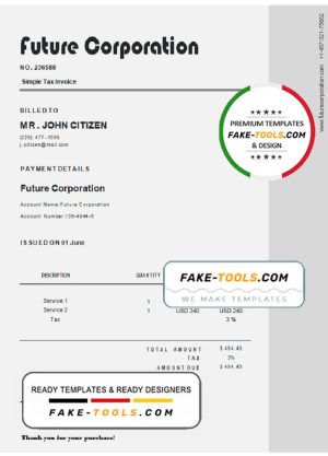 USA Future Corporation invoice template in Word and PDF format, fully editable