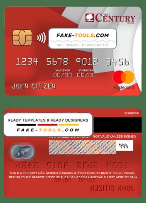 USA Georgia Gainesville First century bank mastercard fully editable template in PSD format