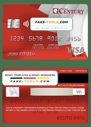 USA Georgia Gainesville First century bank visa classic card fully editable template in PSD format