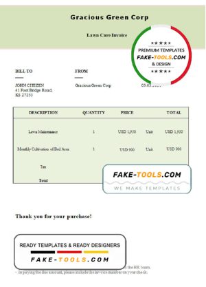 USA Gracious Green Corp invoice template in Word and PDF format, fully editable