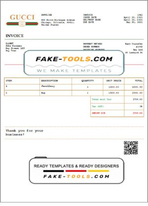 USA Gucci invoice template in Word and PDF format, fully editable