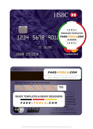 USA HSBC Bank MasterCard Premier World Credit Card template in PSD format, fully editable