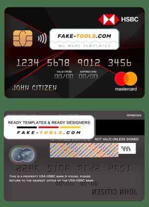 USA HSBC bank mastercard fully editable template in PSD format