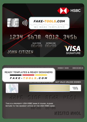 USA HSBC bank visa signature card fully editable template in PSD format