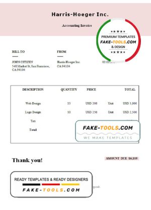 USA Harris-Hoeger Inc. invoice template in Word and PDF format, fully editable