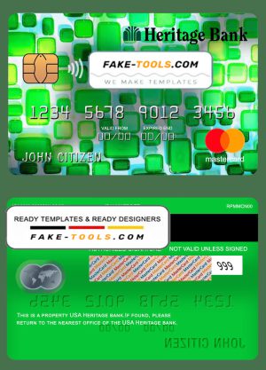 USA Heritage bank mastercard fully editable template in PSD format
