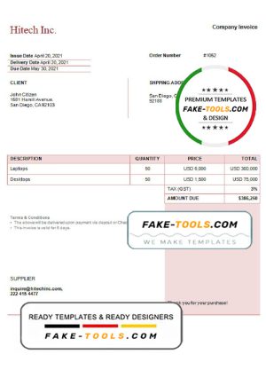 USA Hitech Inc. invoice template in Word and PDF format, fully editable