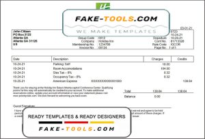 USA Holiday Inn InterContinental Hotels Group invoice template in Word and PDF format, fully editable