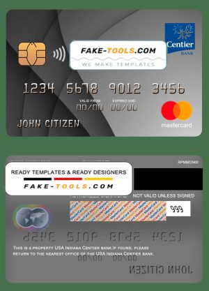 USA Indiana Centier bank mastercard fully editable template in PSD format