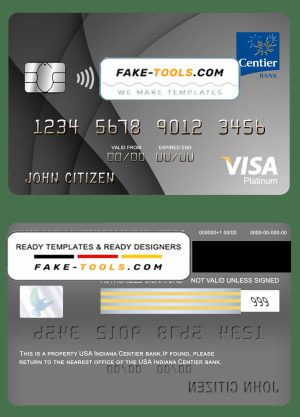 USA Indiana Centier bank visa platinum card fully editable template in PSD format