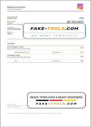 USA Instagram invoice template in Word and PDF format, fully editable
