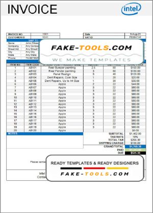 USA Intel invoice template in Word and PDF format, fully editable