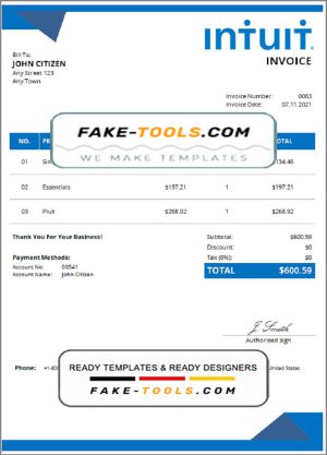 USA Intuit invoice template in Word and PDF format, fully editable